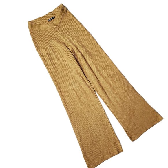 Nasty Gal Pants - Nasty Gal Golden Yellow Ribbed Knit High Rise Wide Leg Lounge Pants M 8 10